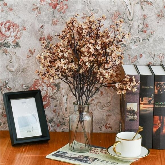 Light Brown Artificial Baby’s Breath Flowers 6 Bundles Silk Gypsophila with Stem - Picture 5 of 7